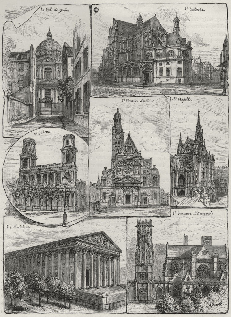 PARIS CHURCHES. St Eustache Sulpice Etienne du Mont Ste Chapelle Madeleine 1882